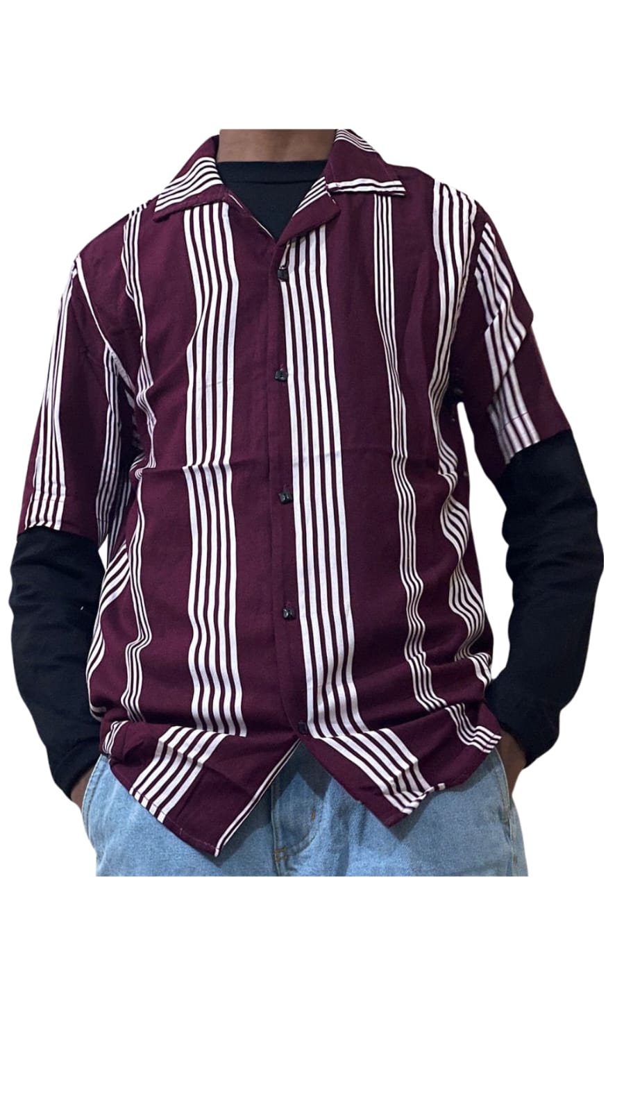 Maroon with white stripe half sleeve Cuban shirt from BLISS