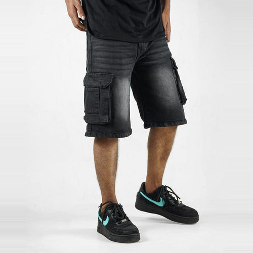 Black Brush Denim 9 Pocket - Baggy Shorts 1:1
