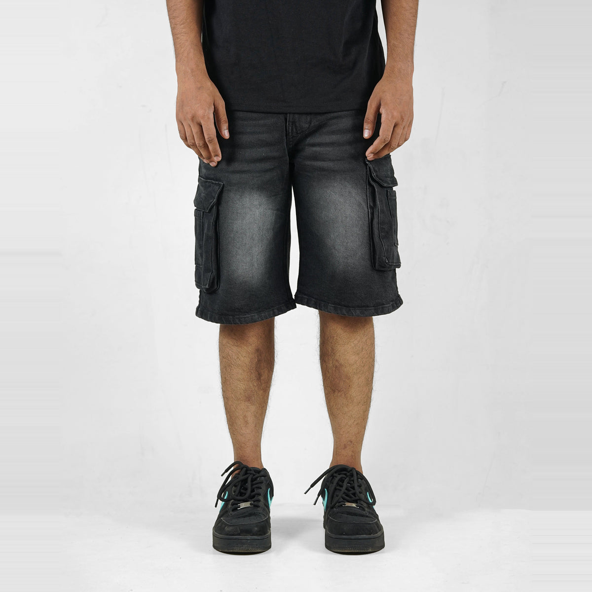 Black Brush Denim 9 Pocket - Baggy Shorts 1:1