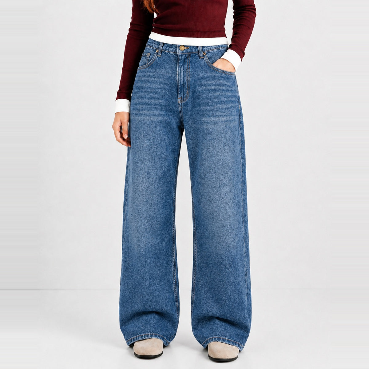 Frosteal Denim 5 Pocket Straight Fit Baggy Full Pant 1:1