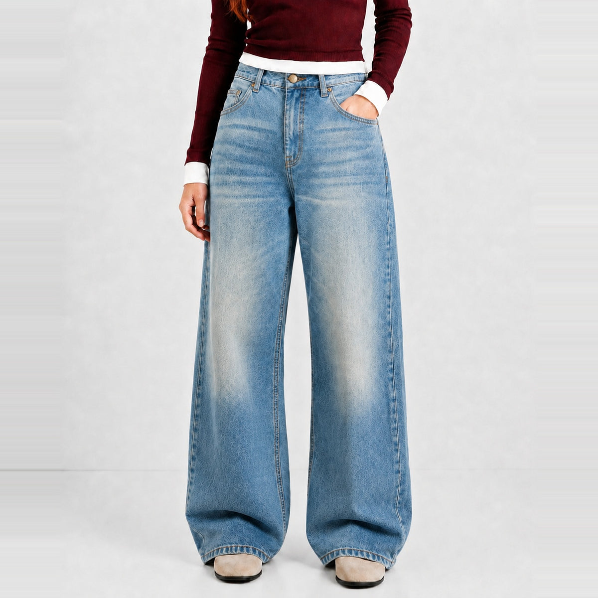 Skydust Denim 5 Pocket - Straight Fit Baggy Full Pant 1:1