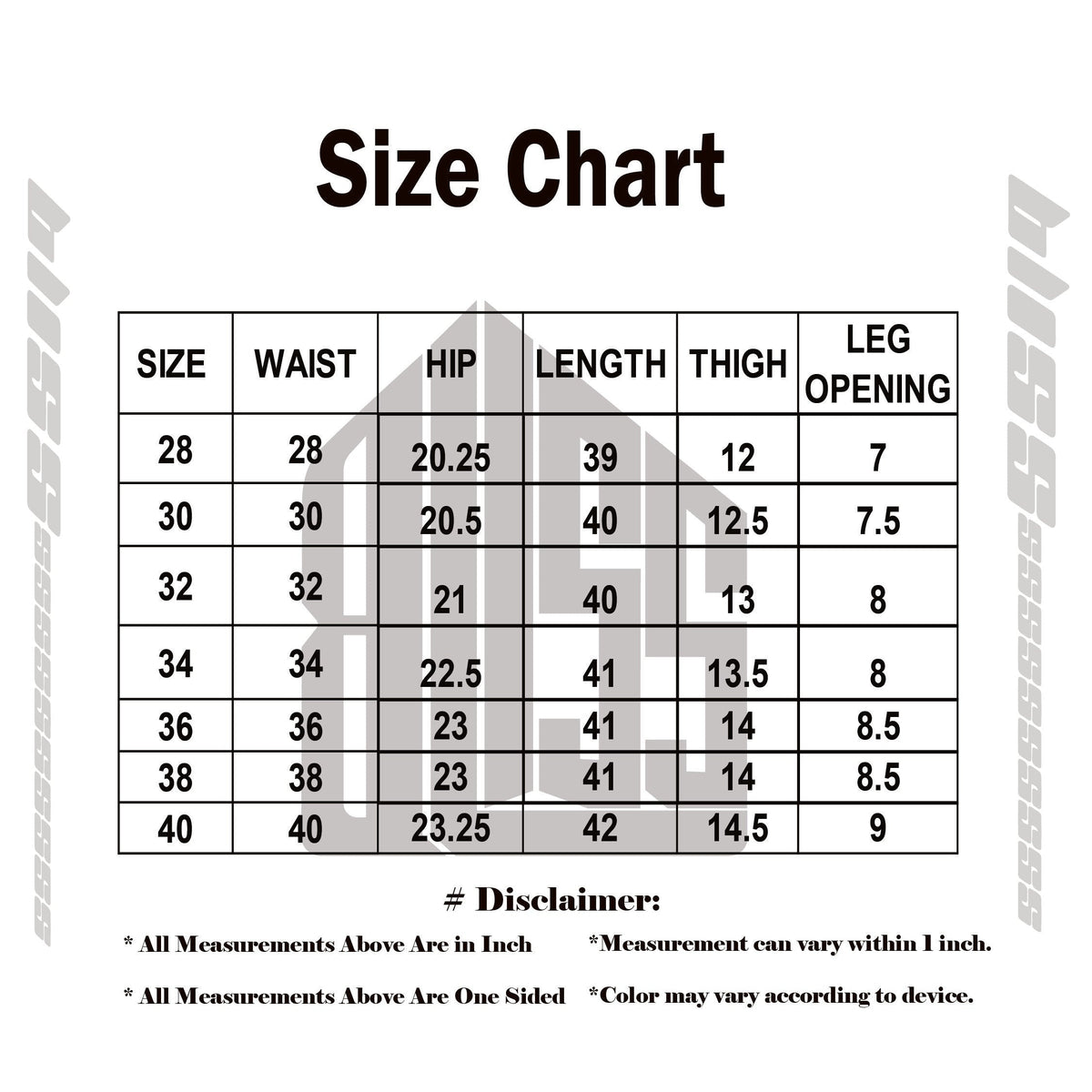 Dusky - Regular Fit Gabardine - Size Chart