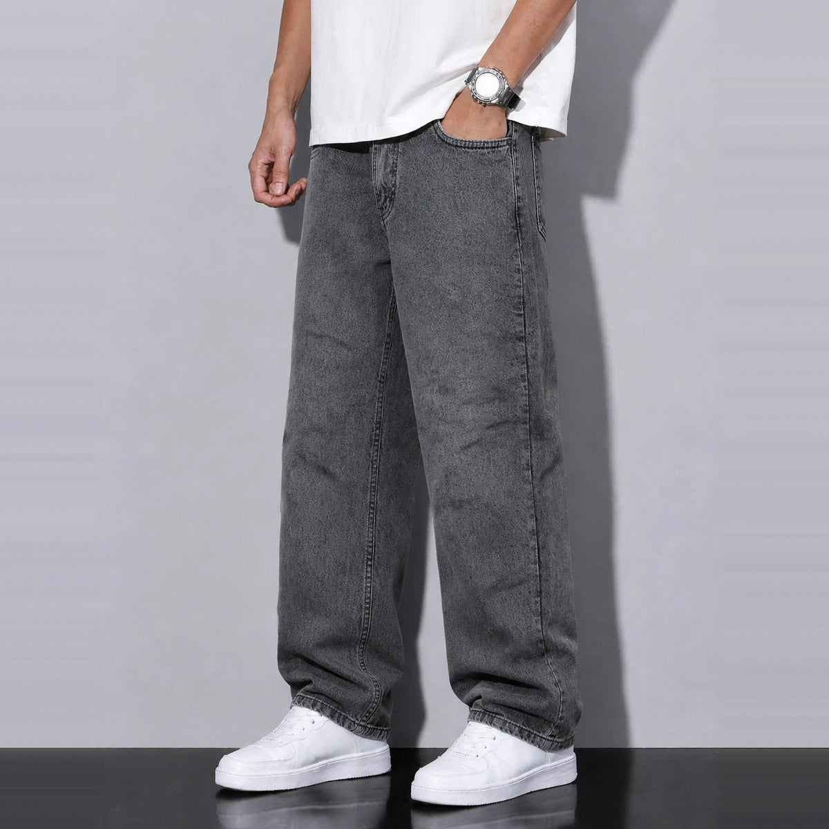Midnight Bleach Baggy Denim 5 Pocket - Baggy Full Pant - 2 Model Front