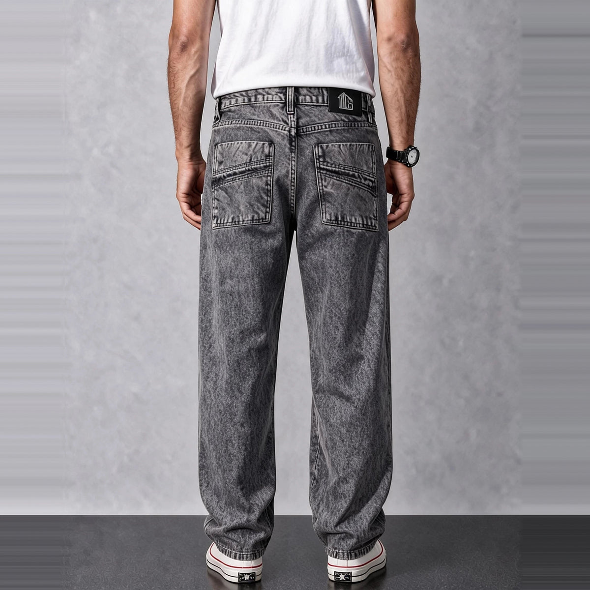 Midnight Bleach Baggy Denim 5 Pocket - Baggy Full Pant - 3 Model Back