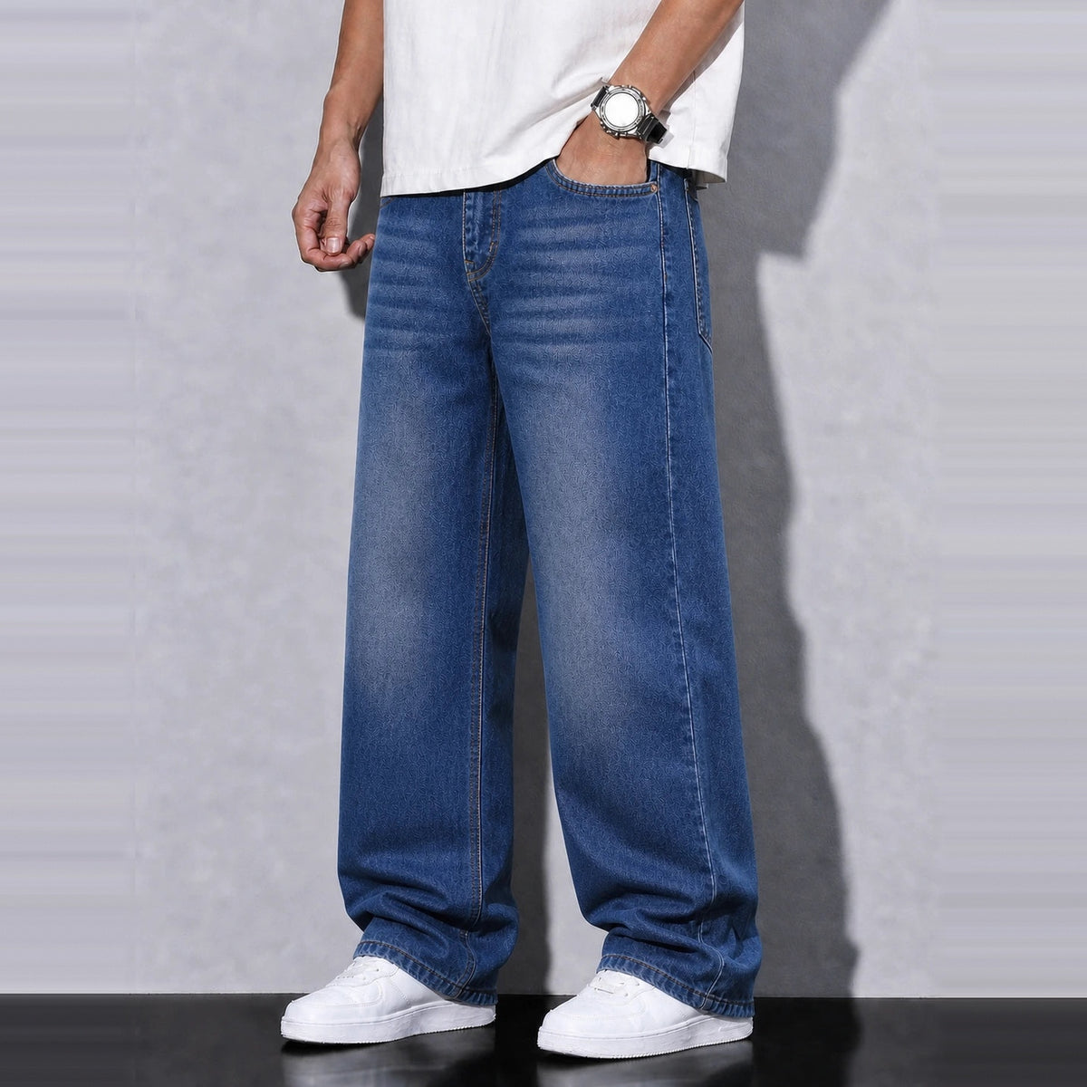 Neptune Denim 5 Pocket - Straight Fit Baggy Full Pant - 2 Model Front